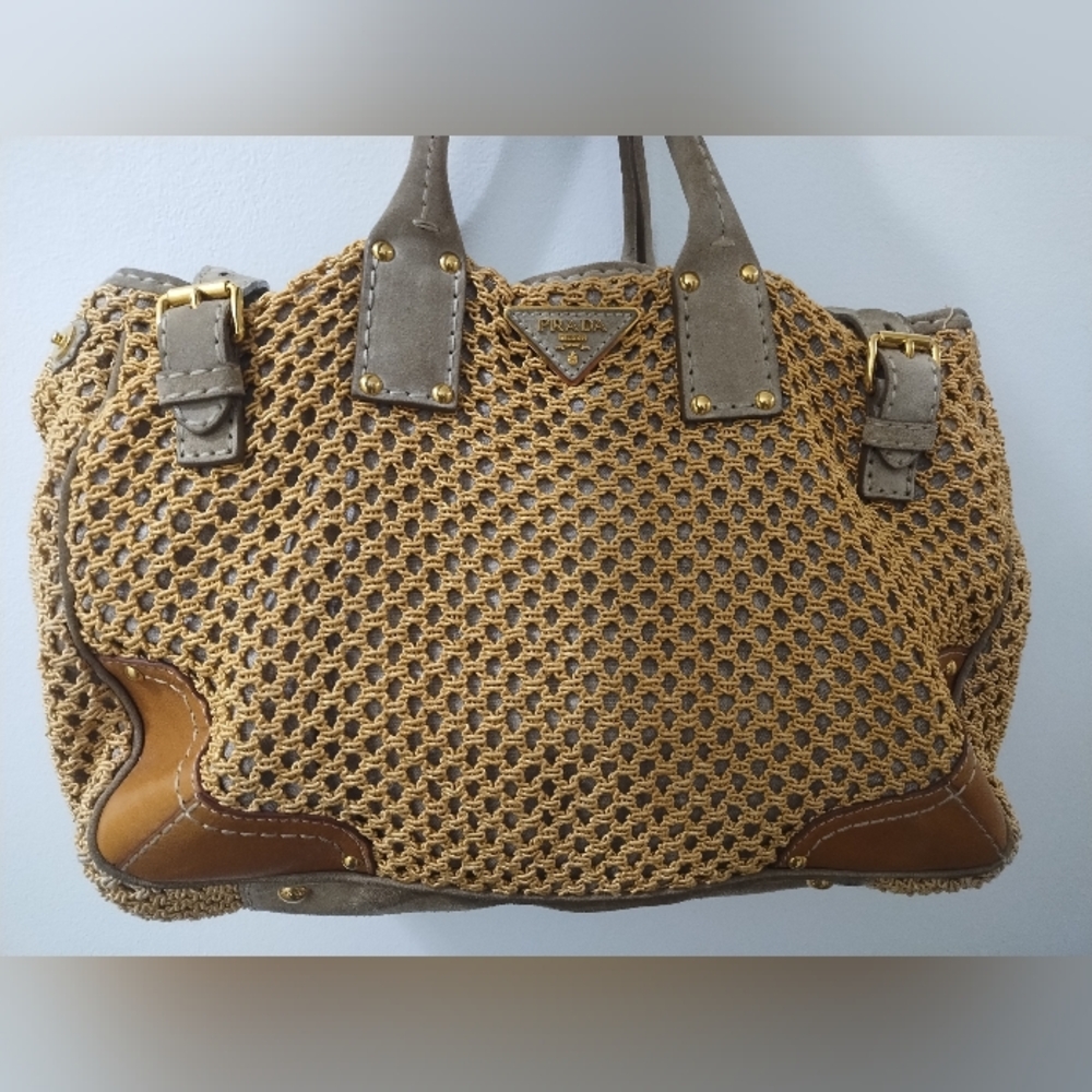 Prada Beige and Brown Woven Satchel